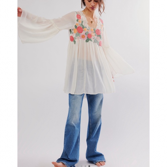 Free People Madeline Tunic in Cream Combo Sz M NWT $168R - Picture 4 of 13